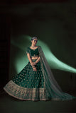 Green Thread Work Lycra Velvet Lehenga Choli with Dupatta | 4101
