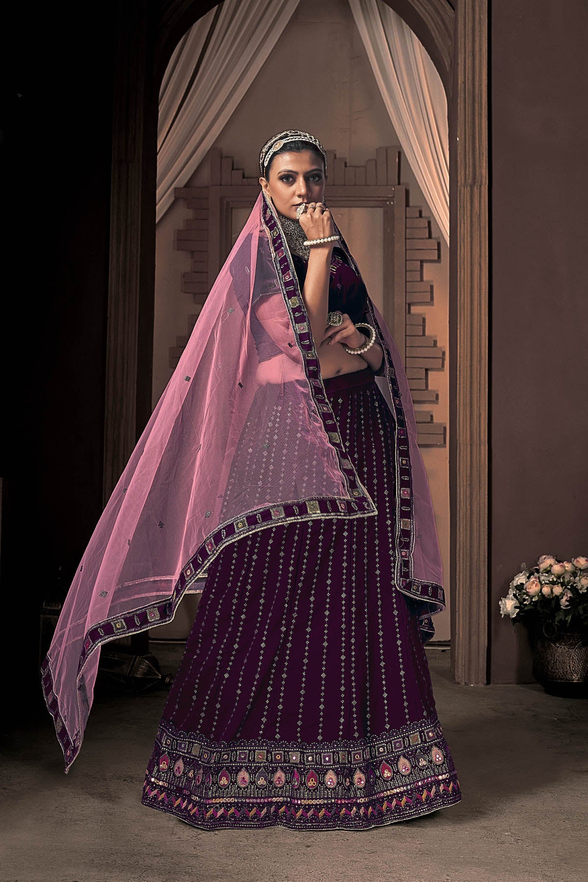 Purple Embroidery Work Georgette Lehenga Choli with Dupatta | 5007