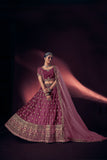 Magenta Lehenga Choli with Dupatta - Lycra Velvet