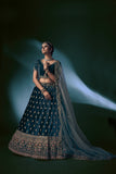 Blue Thread Work Lycra Velvet Lehenga Choli with Dupatta | 4101