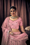 Light Pink Net Lehenga Choli with Dupatta - Embroidery Work
