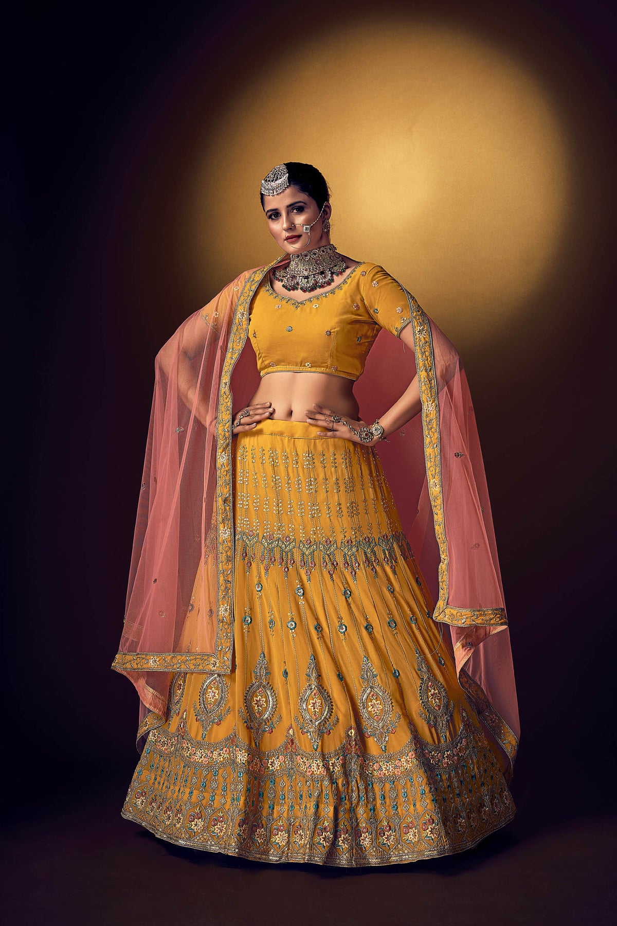 Yellow Lehenga Choli with Dupatta - Georgette Embroidery Sequence Work