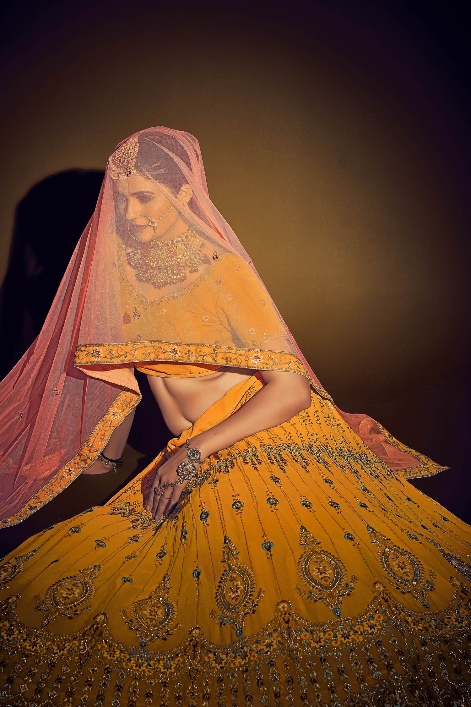 Yellow Embroidery Sequence Work Georgette Lehenga Choli with Dupatta | 4030