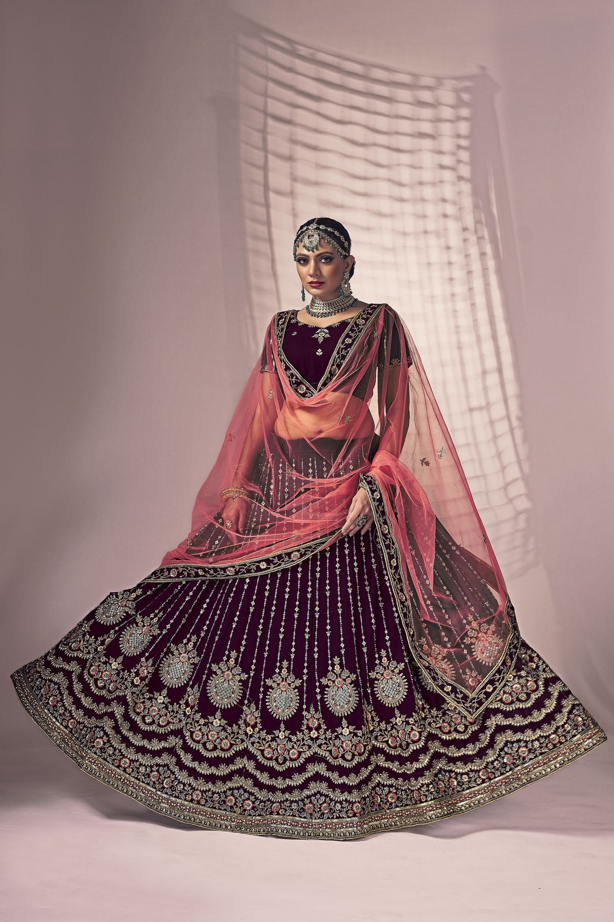 Burgundy Embroidery with Sequence & Thread Work Georgette Lehenga Choli with Dupatta | 4023