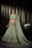 Pista Net Lehenga Choli with Dupatta - Embroidery Work