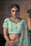 Turquoise Blue Embroidery & Thread Work Net Lehenga Choli with Dupatta | 4066