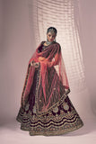 Burgundy Lehenga Choli with Dupatta - Georgette Embroidery with Sequence & Thread Work