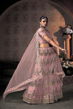 Light Pink Embroidery & Thread Work Net Lehenga Choli with Dupatta | 4066