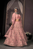Light Pink Butterfly Net Lehenga Choli with Dupatta - Embroidery with Thread Work