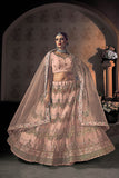 Peach Net Lehenga Choli with Dupatta - Embroidery & Thread Work