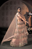 Peach Net Lehenga Choli with Dupatta - Embroidery & Thread Work