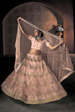 Peach Net Lehenga Choli with Dupatta - Embroidery & Thread Work