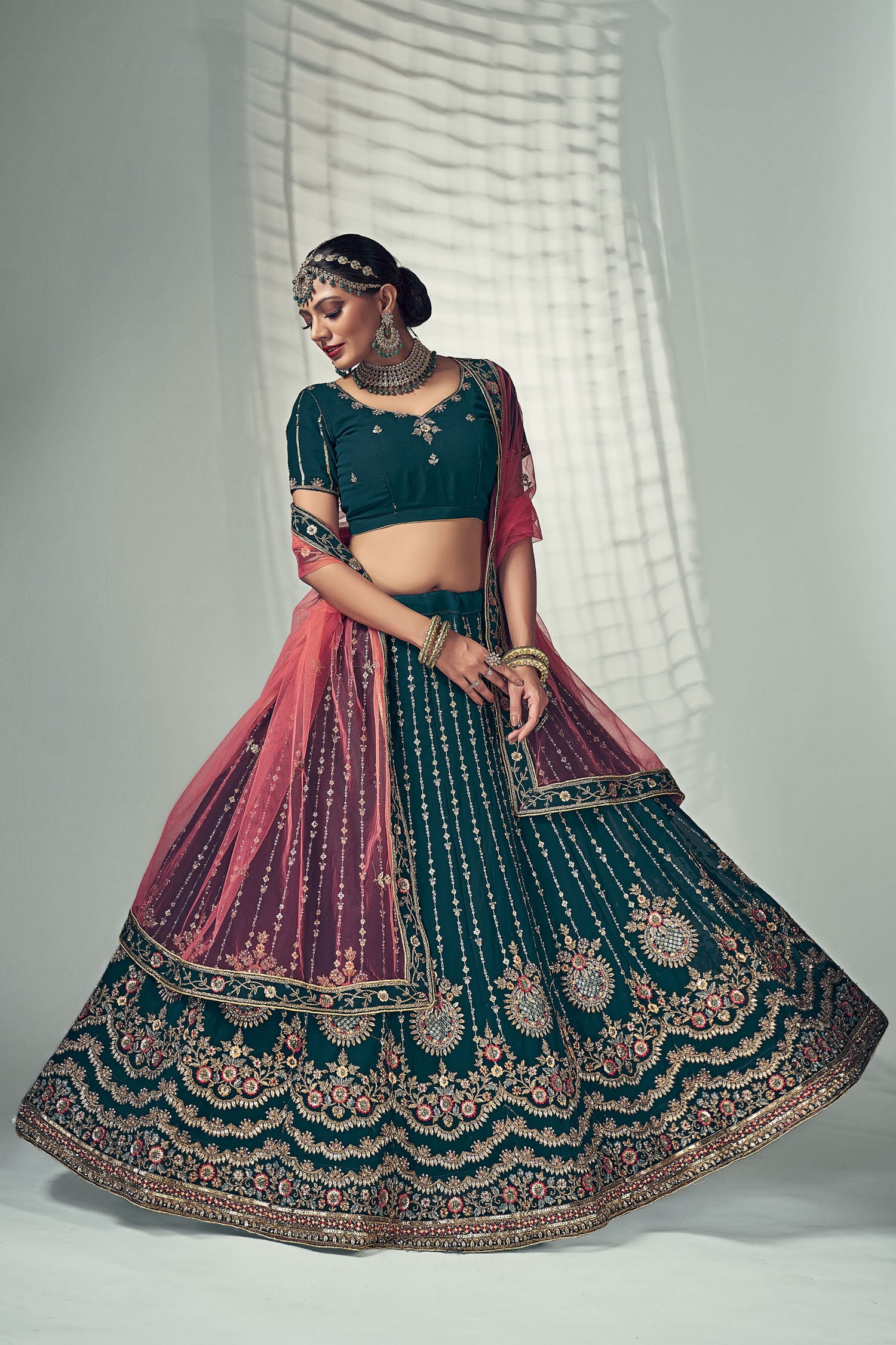 Teal Blue Embroidery with Sequence & Thread Work Georgette Lehenga Choli with Dupatta | 4023