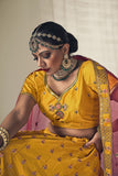 Yellow Lehenga Choli with Dupatta -  Sequence with Thread Work & Malai Satin