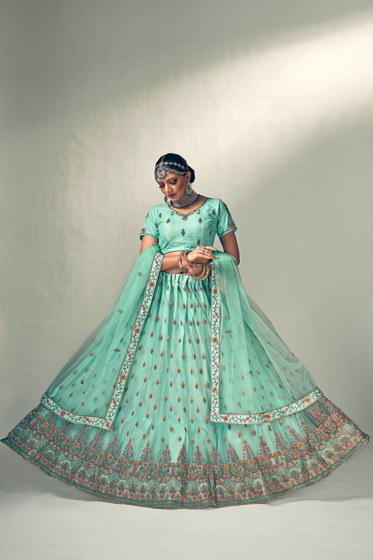 Sky Blue Lehenga Choli with Dupatta - Thread