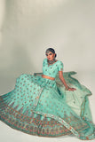 Turquoise Blue Thread Work Net Lehenga Choli with Dupatta | 4090