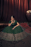 Green Lehenga Choli with Dupatta -  Sequence with Thread Work & Malai Satin