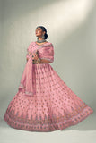 Light Pink Thread Work Net Lehenga Choli with Dupatta | 4090