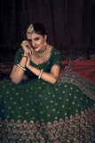 Green Lehenga Choli with Dupatta -  Sequence with Thread Work & Malai Satin