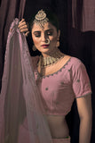 Light Pink Thread Work Butterfly Net Lehenga Choli with Dupatta | 4168